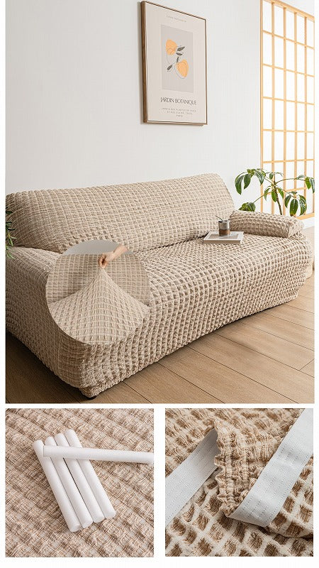 Kamishida Sofa Cover, 2-Seater, With Armrests, Plain, Scandinavian Style, Stretchable, Fit Type, Elastic Material Stretches Well, Anti-Slip, Soft, Prevents Scratches for Dogs and Cats, Super Convenient, Suitable for All Seasons (BEIV)