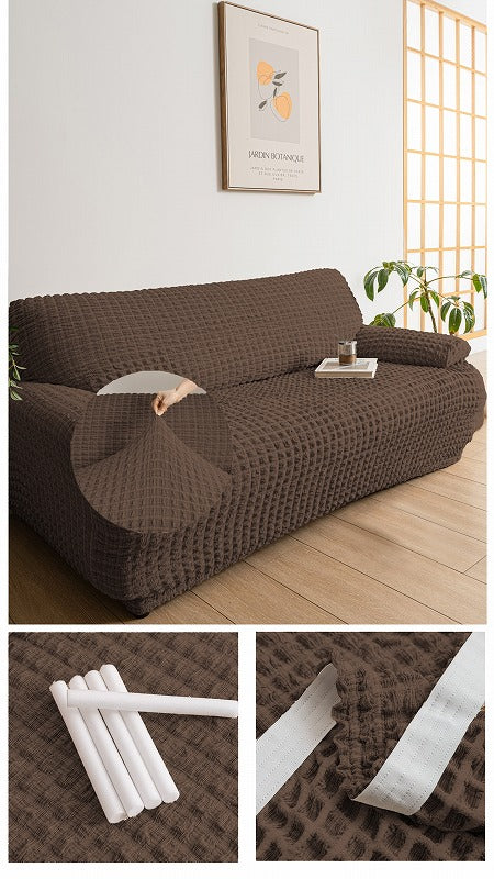 Kamishida Sofa Cover, 2-Seater, With Armrests, Plain, Scandinavian Style, Stretchable, Fit Type, Elastic Material Stretches Well, Anti-Slip, Soft, Prevents Scratches for Dogs and Cats, Super Convenient, Suitable for All Seasons (BR)