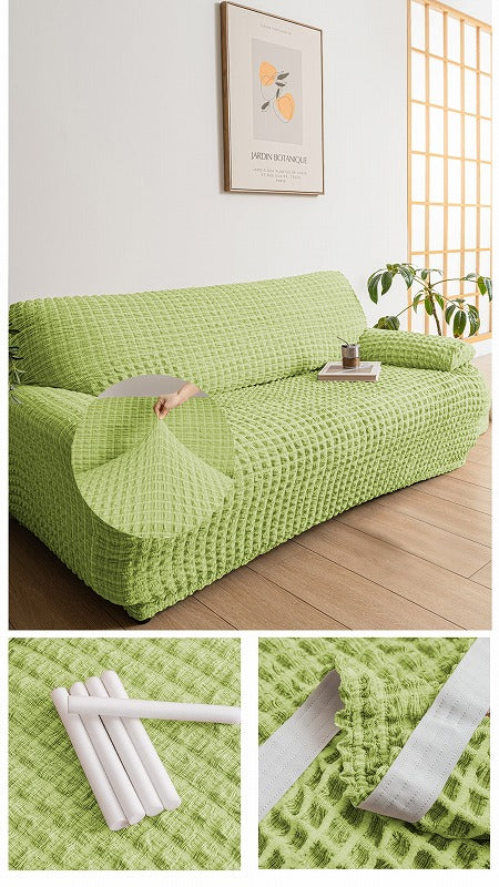 Kamishida Sofa Cover, 2-Seater, With Armrests, Plain, Scandinavian Style, Stretchable, Fit Type, Elastic Material Stretches Well, Anti-Slip, Soft, Prevents Scratches for Dogs and Cats, Super Convenient, Suitable for All Seasons (GN)