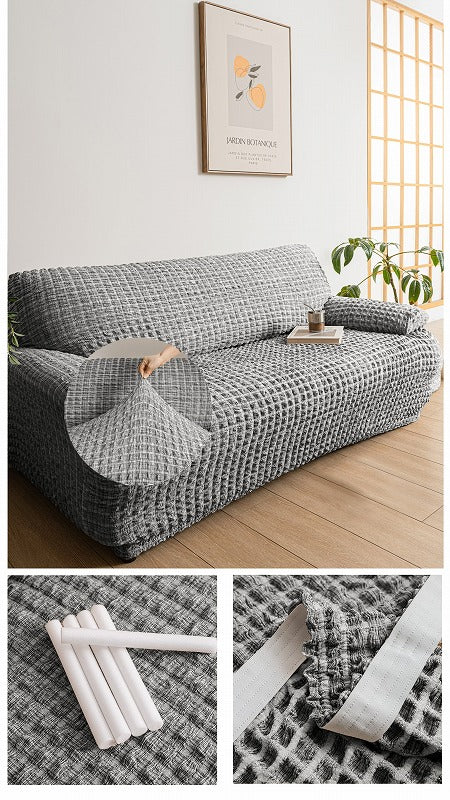 Kamishida Sofa Cover, 2-seater, with armrests, plain, Scandinavian style, stretchy, fitted type, stretchy material, non-slip, soft, prevents scratches for dogs and cats, very convenient, suitable for all seasons (GRIV)
