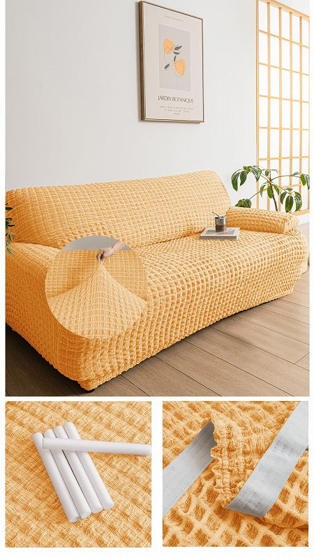 Kamishida Sofa Cover, 2-seater, with armrests, plain, Scandinavian style, stretchy, fitted type, stretchy material, non-slip, soft, prevents scratches for dogs and cats, very convenient, suitable for all seasons (beige)