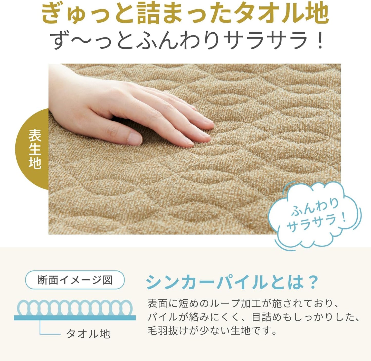 パイル地 吸湿速乾 敷きパッド シングル オールシーズン 洗える タオル地 ベッドパッド ふんわり サラサラ 四隅にゴム付き おぼろストライプ しきぱっと