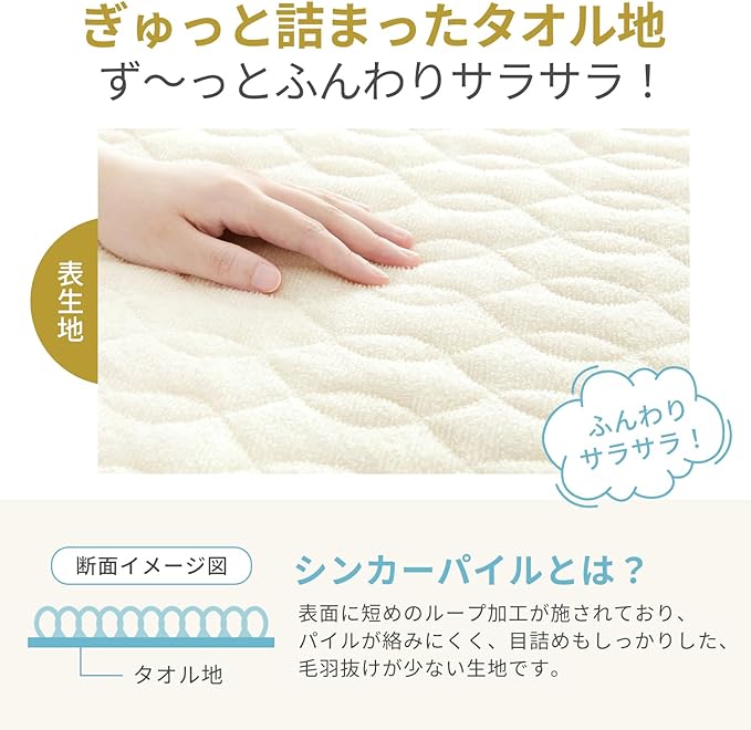 パイル地 吸湿速乾 敷きパッド シングル オールシーズン 洗える タオル地 ベッドパッド ふんわり サラサラ 四隅にゴム付き おぼろストライプ しきぱっと