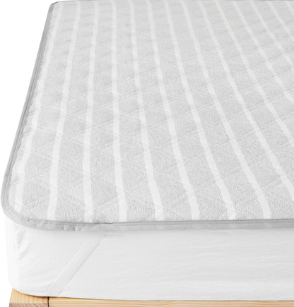 パイル地 吸湿速乾 敷きパッド シングル オールシーズン 洗える タオル地 ベッドパッド ふんわり サラサラ 四隅にゴム付き おぼろストライプ しきぱっと