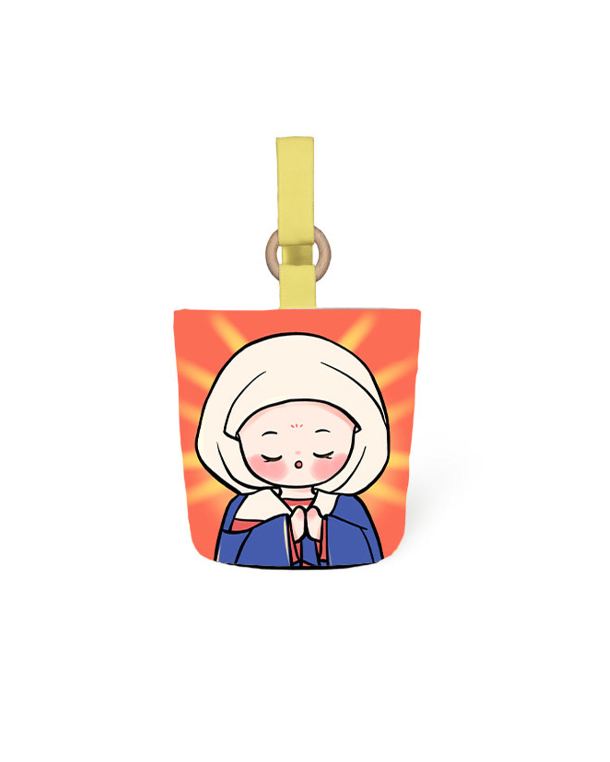 お持ちの画像からオーダーメイドできる、名画をモチーフにしたキャラクター風バケツバッグ。厚手のツイル生地とフリース素材、木製リングをあしらったハンドバッグ。可愛いイラスト入りの携帯収納用ショルダーバッグ