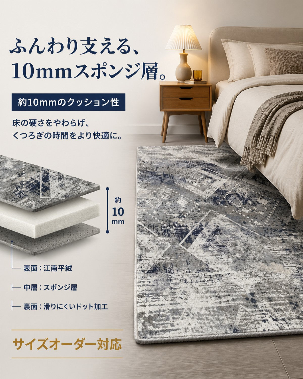 イエローグリーン ジオメトリック柄 フロアマット 10mm 吸水 防滑 - 画像 5