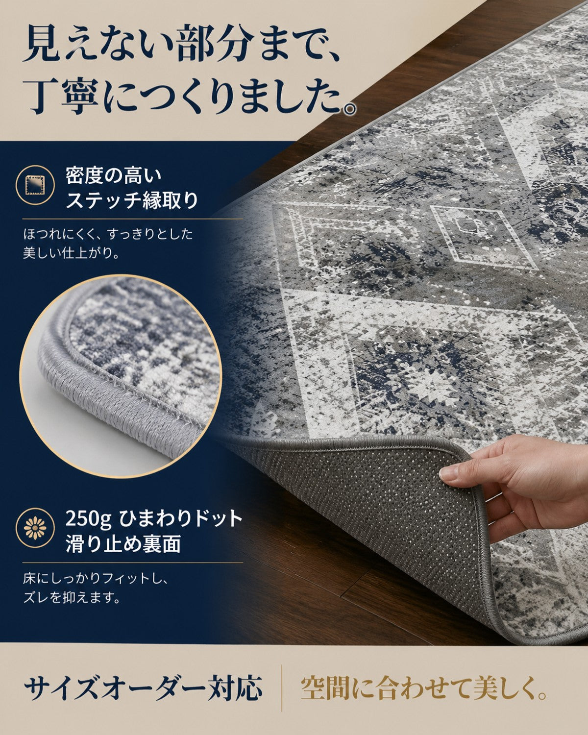 イエローグリーン ジオメトリック柄 フロアマット 10mm 吸水 防滑 - 画像 6