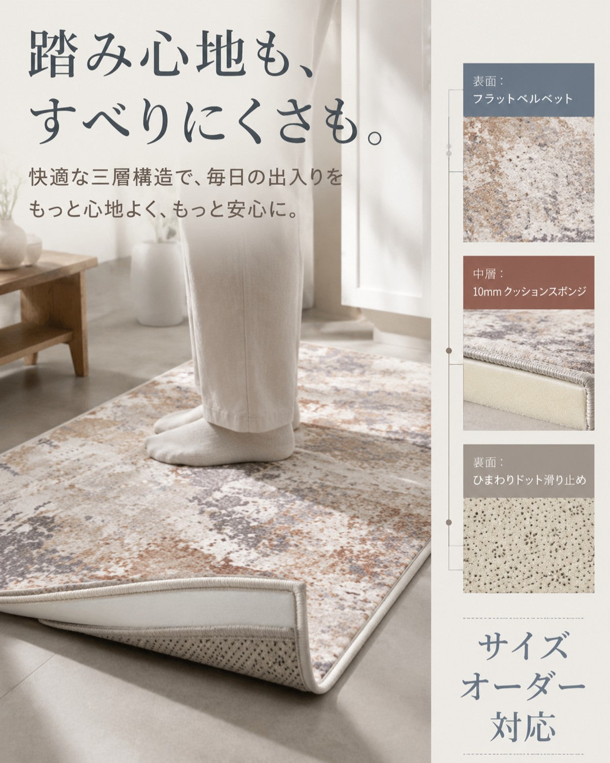 ブルーレッド スプラッター柄 フロアマット 10mm厚手 吸水 防滑 - 画像 5