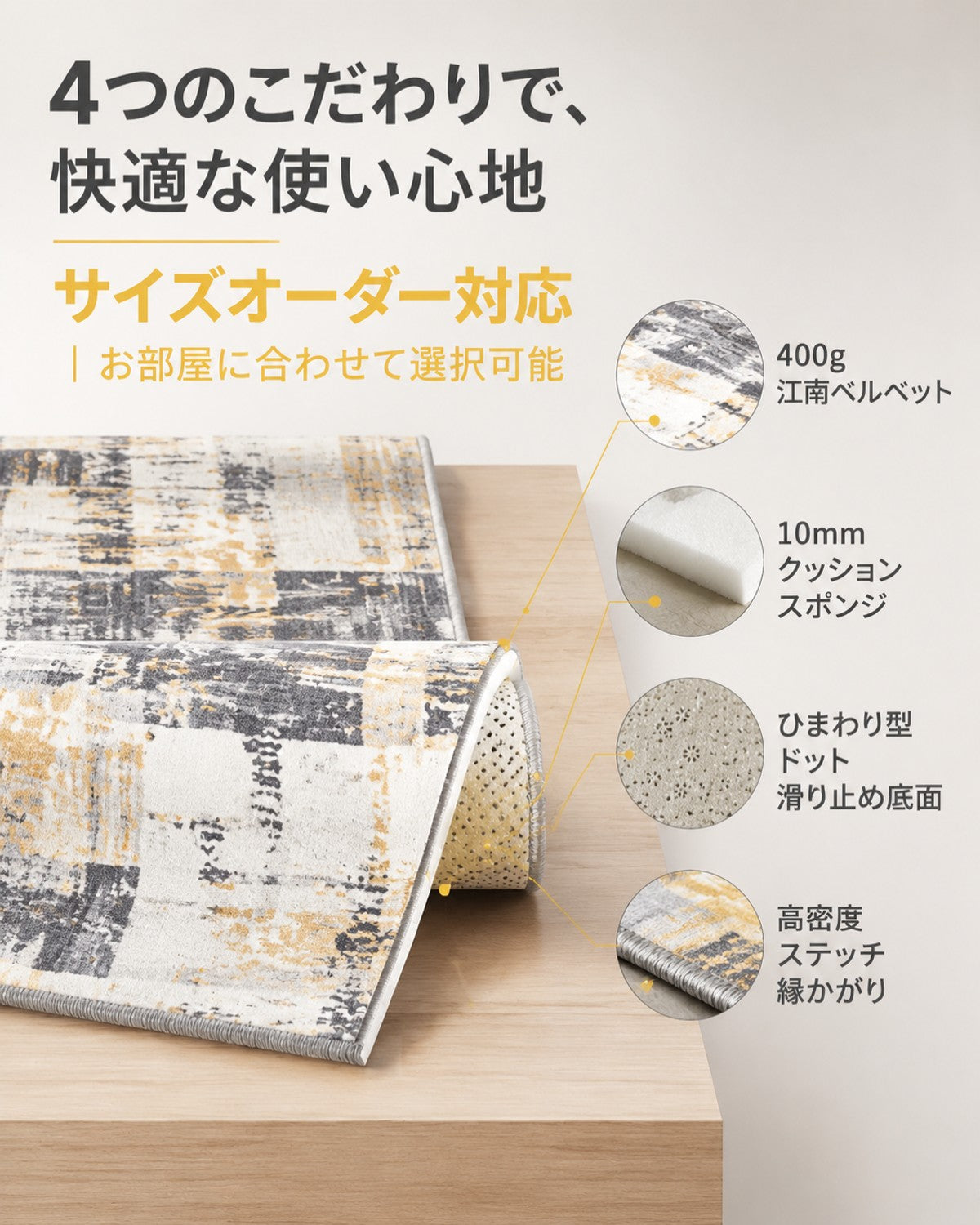イエロー クラック柄 フロアマット 10mm厚手 吸水 防滑 玄関 - 画像 5