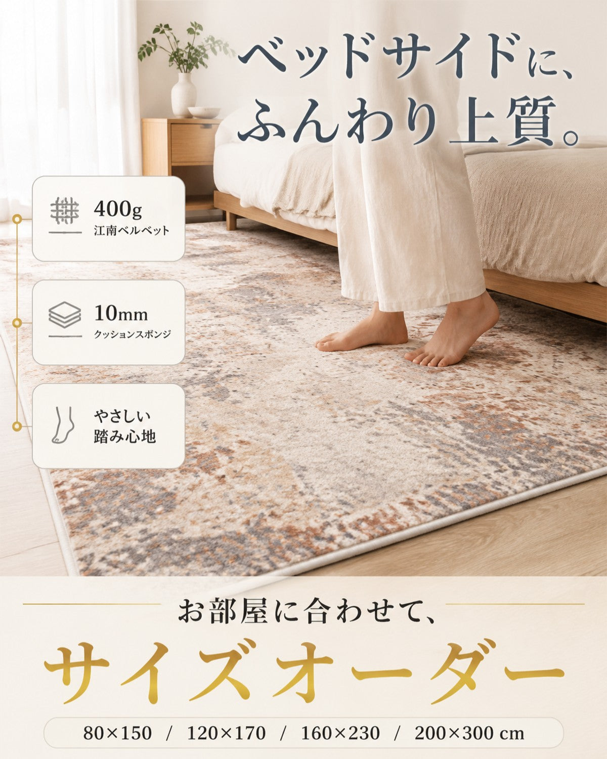 イエロー サンガ柄 フロアマット 420g 7mm 吸水 防滑 - 画像 3