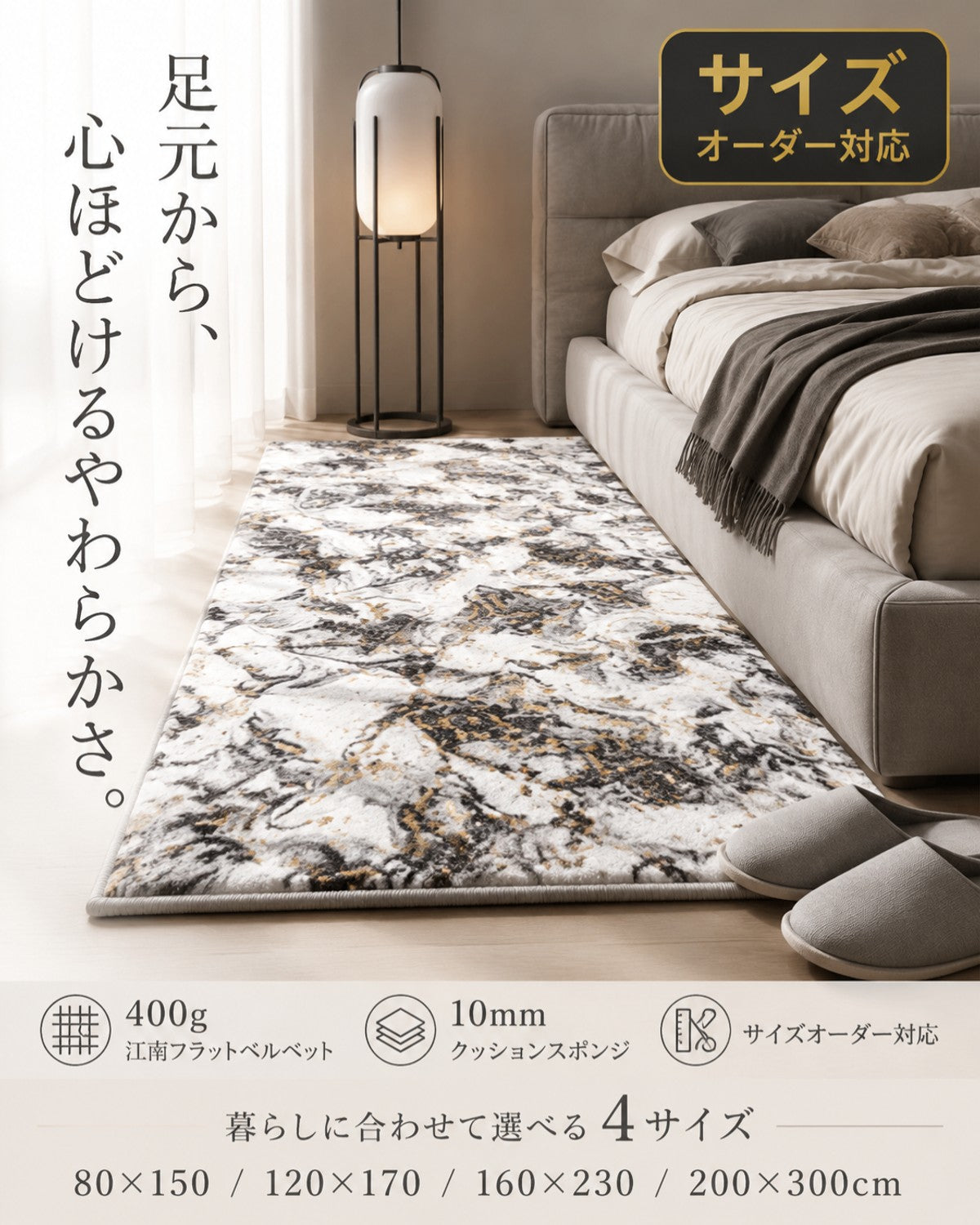 ブラック レンダリング柄 フロアマット 10mm厚手 吸水 防滑 玄関 - 画像 3