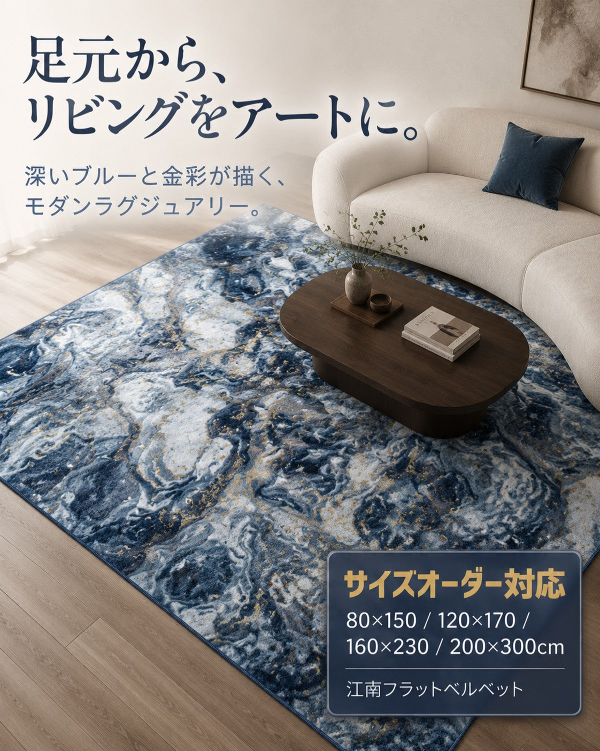 ブルーパープル レンダリング柄 フロアマット 10mm厚手 吸水 防滑 - 画像 2
