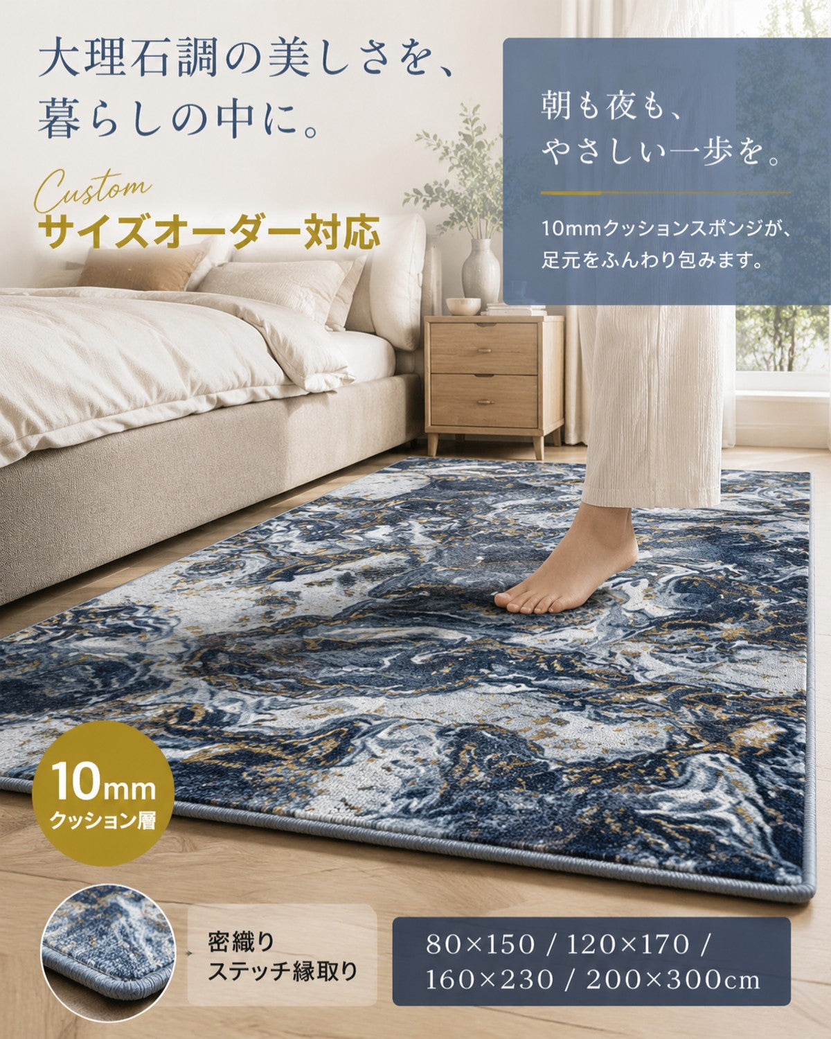 ブルーパープル レンダリング柄 フロアマット 10mm厚手 吸水 防滑 - 画像 3