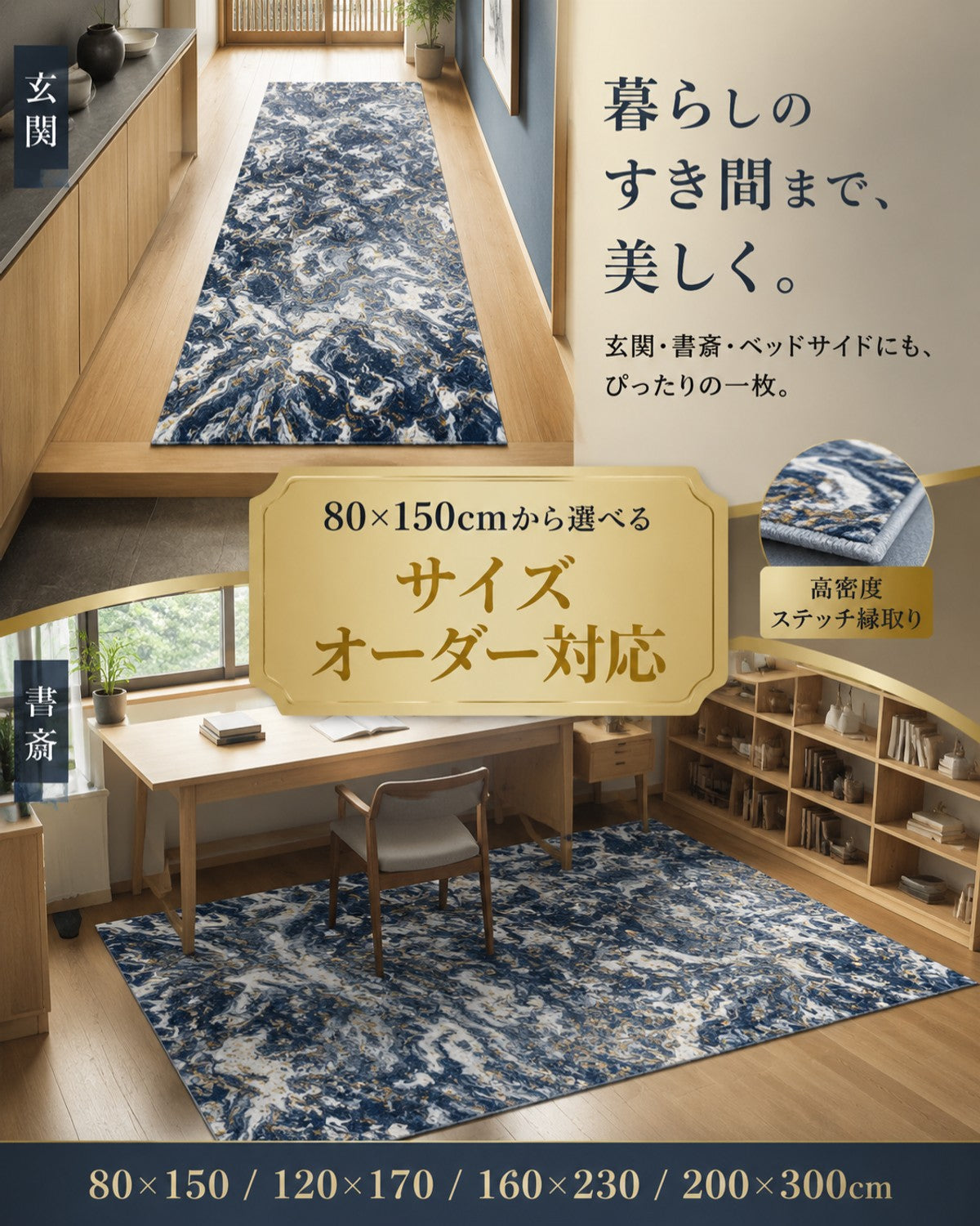 ブルーパープル レンダリング柄 フロアマット 10mm厚手 吸水 防滑 - 画像 4