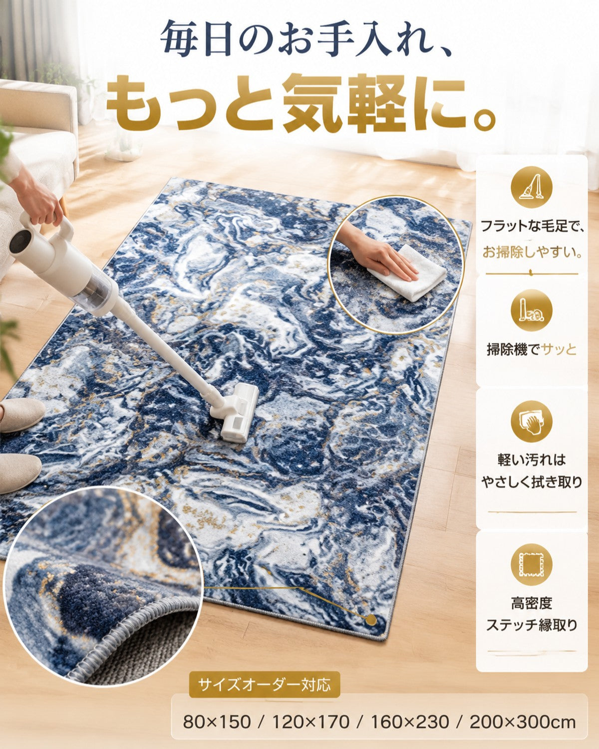 ブルーパープル レンダリング柄 フロアマット 10mm厚手 吸水 防滑 - 画像 6