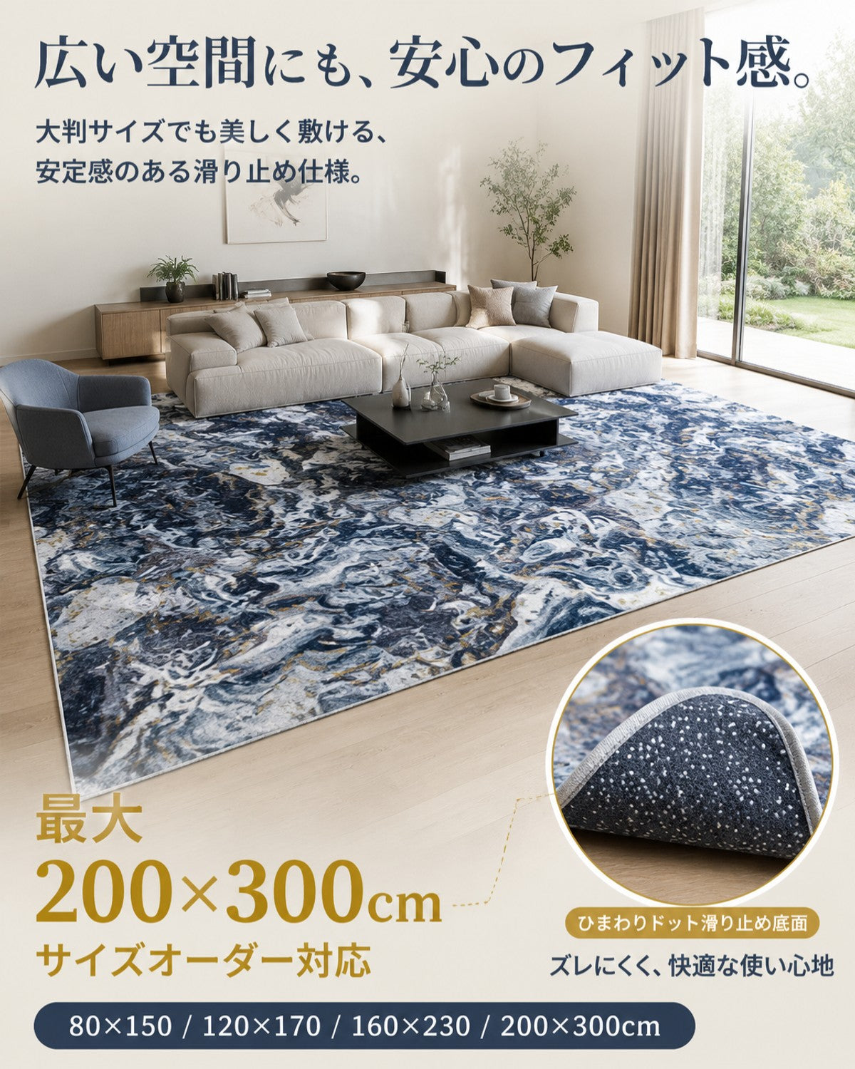 ブルーパープル レンダリング柄 フロアマット 10mm厚手 吸水 防滑 - 画像 7