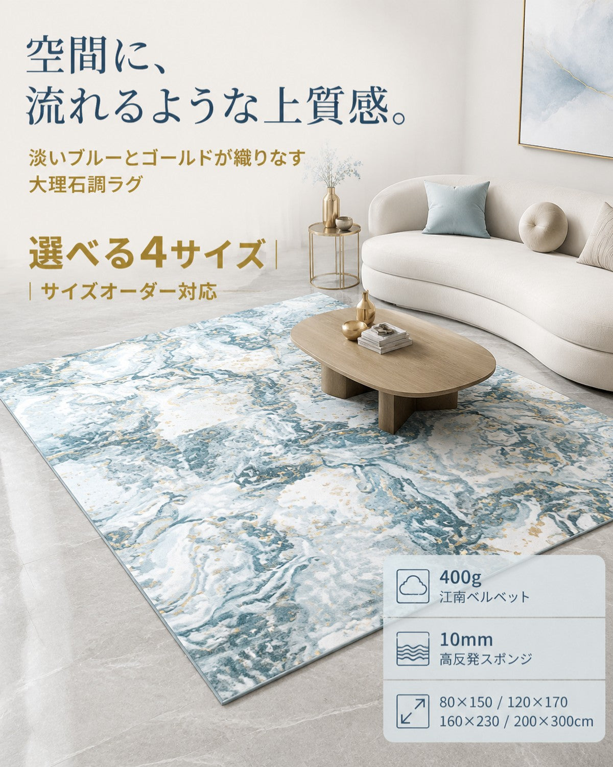 ブルー レンダリング柄 フロアマット 10mm厚手 吸水 防滑 玄関 - 画像 2