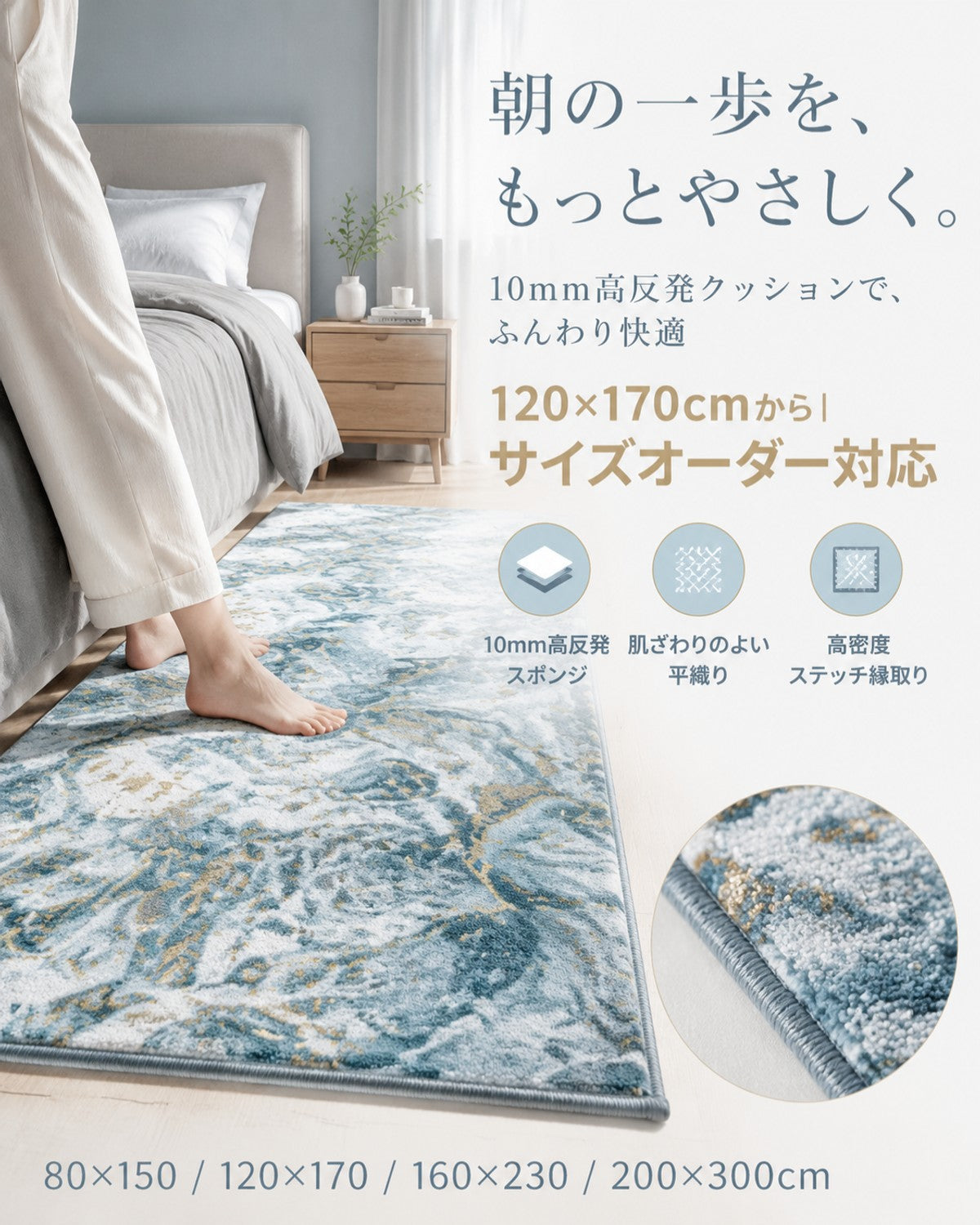 ブルー レンダリング柄 フロアマット 10mm厚手 吸水 防滑 玄関 - 画像 3