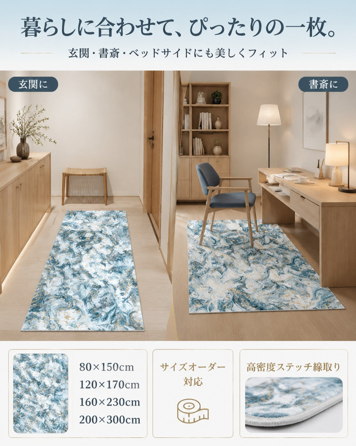 ブルー レンダリング柄 フロアマット 10mm厚手 吸水 防滑 玄関 - 画像 4