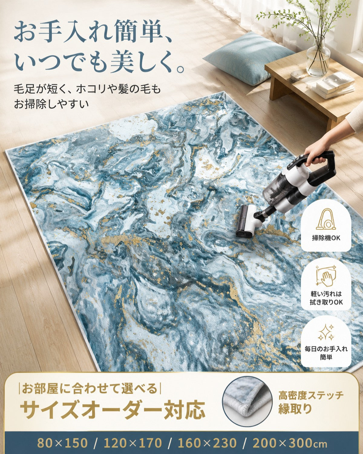 ブルー レンダリング柄 フロアマット 10mm厚手 吸水 防滑 玄関 - 画像 6