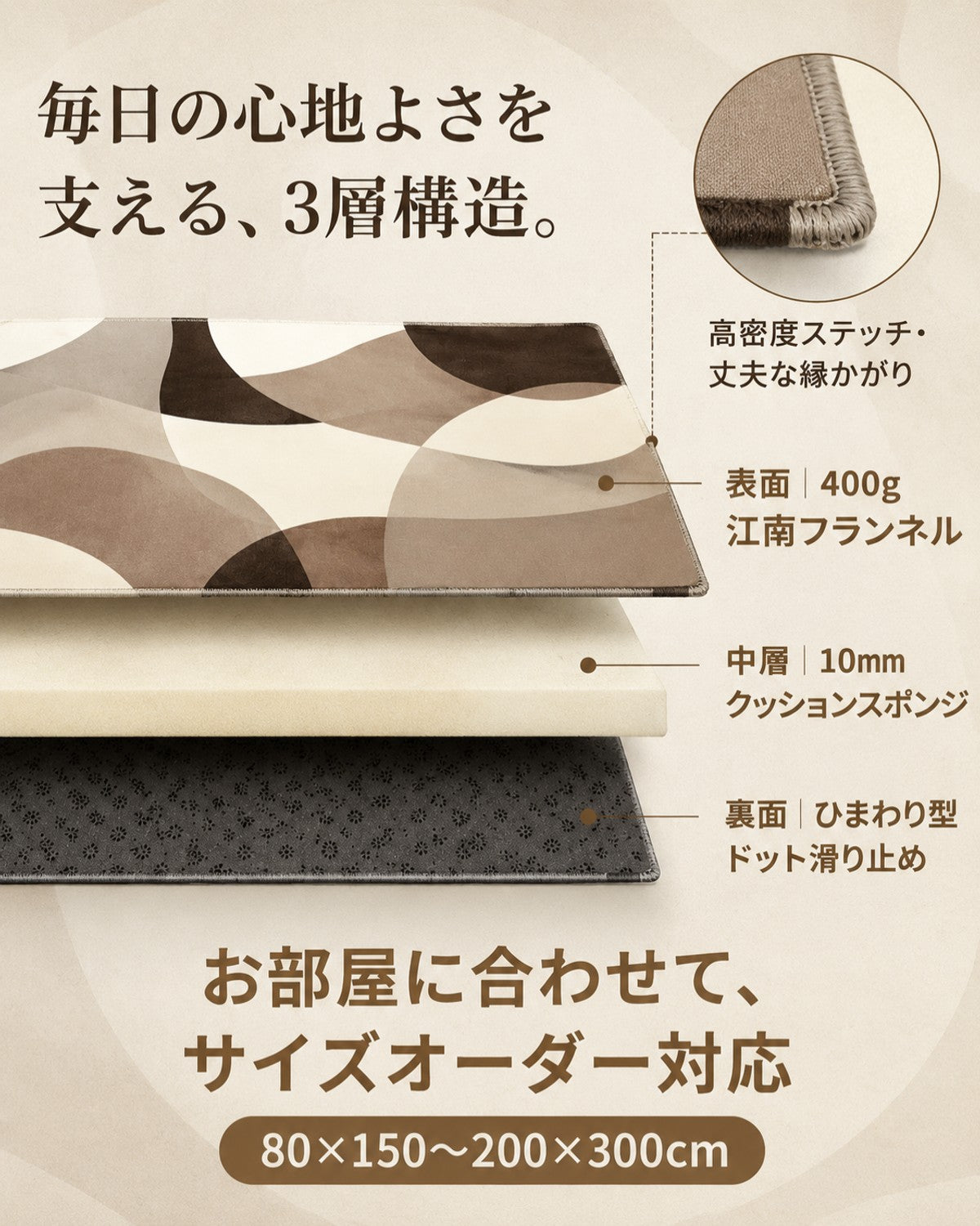 ブラウン 無地 フロアマット 10mm 吸水 防滑 - 画像 5