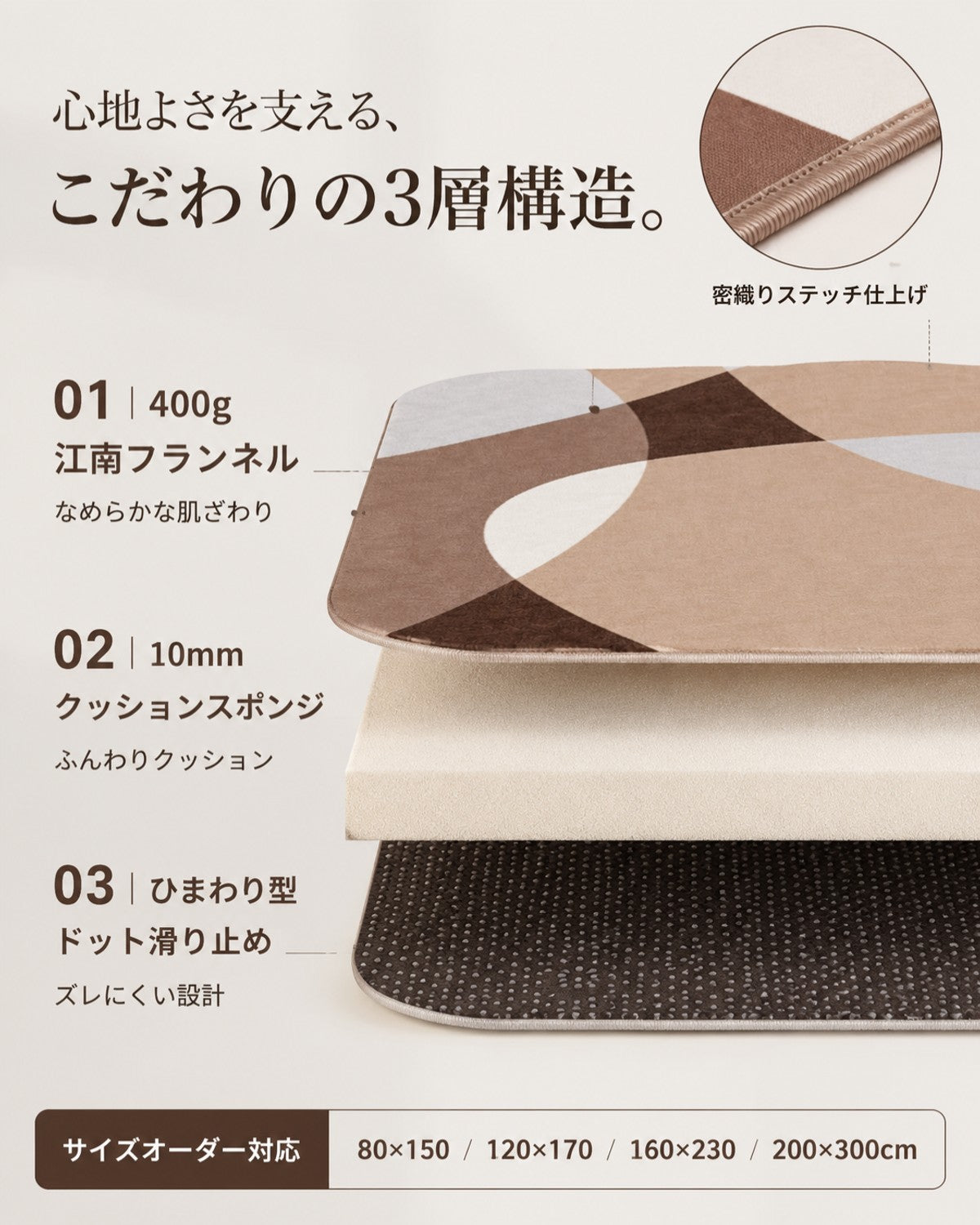 ブラウン 無地 フロアマット 10mm 吸水 防滑 - 画像 5