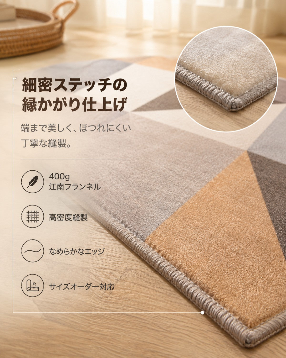 イエロー ジオメトリック柄 フロアマット 10mm 吸水 防滑 - 画像 4