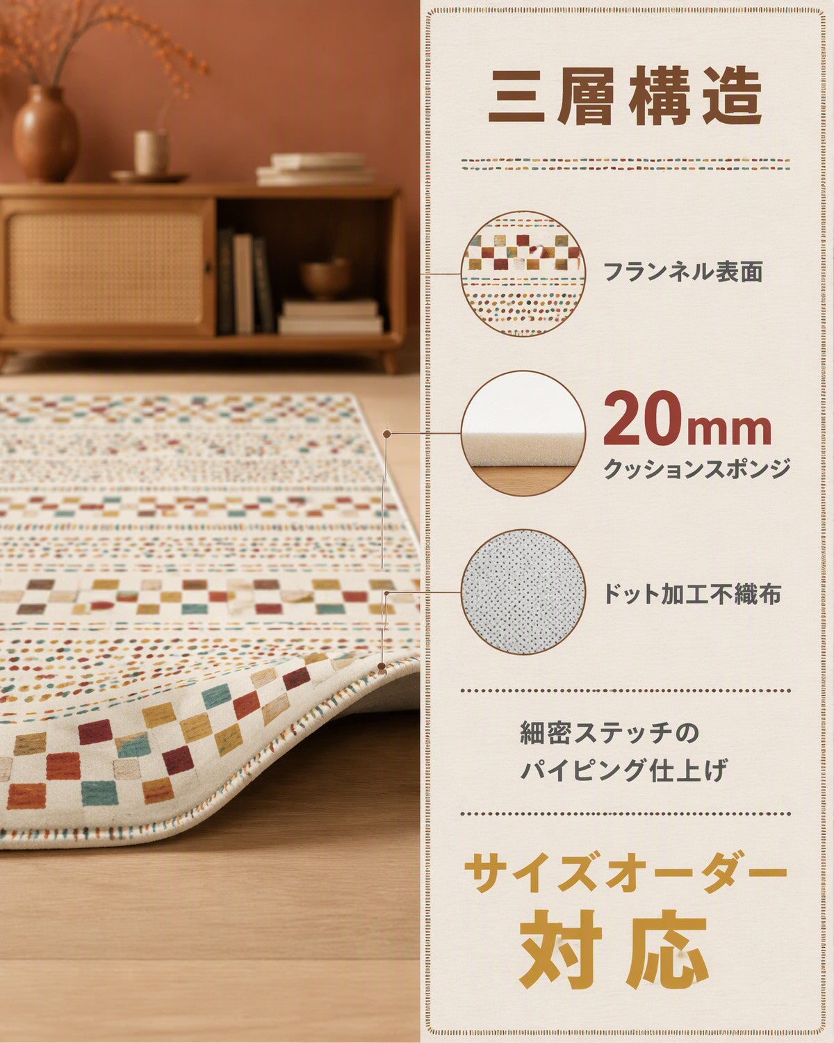 ブラック ドット柄 フロアマット 20mm 吸水 防滑 - 画像 5