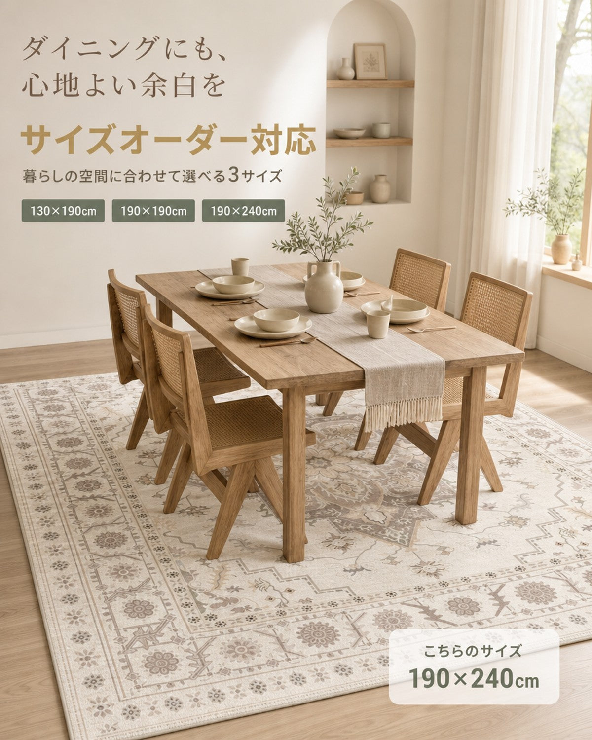 ベージュ レトロ花柄 フロアマット 7mm 吸水 防滑 - 画像 5