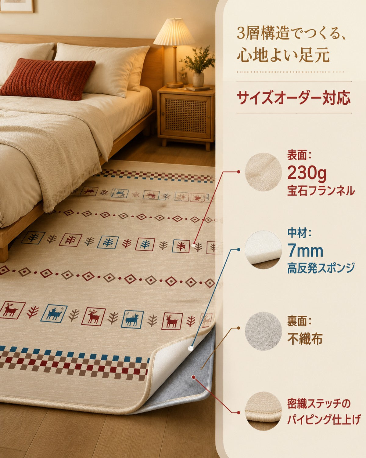 レッドグリーン クリスマス柄 フロアマット 7mm 吸水 防滑 - 画像 4