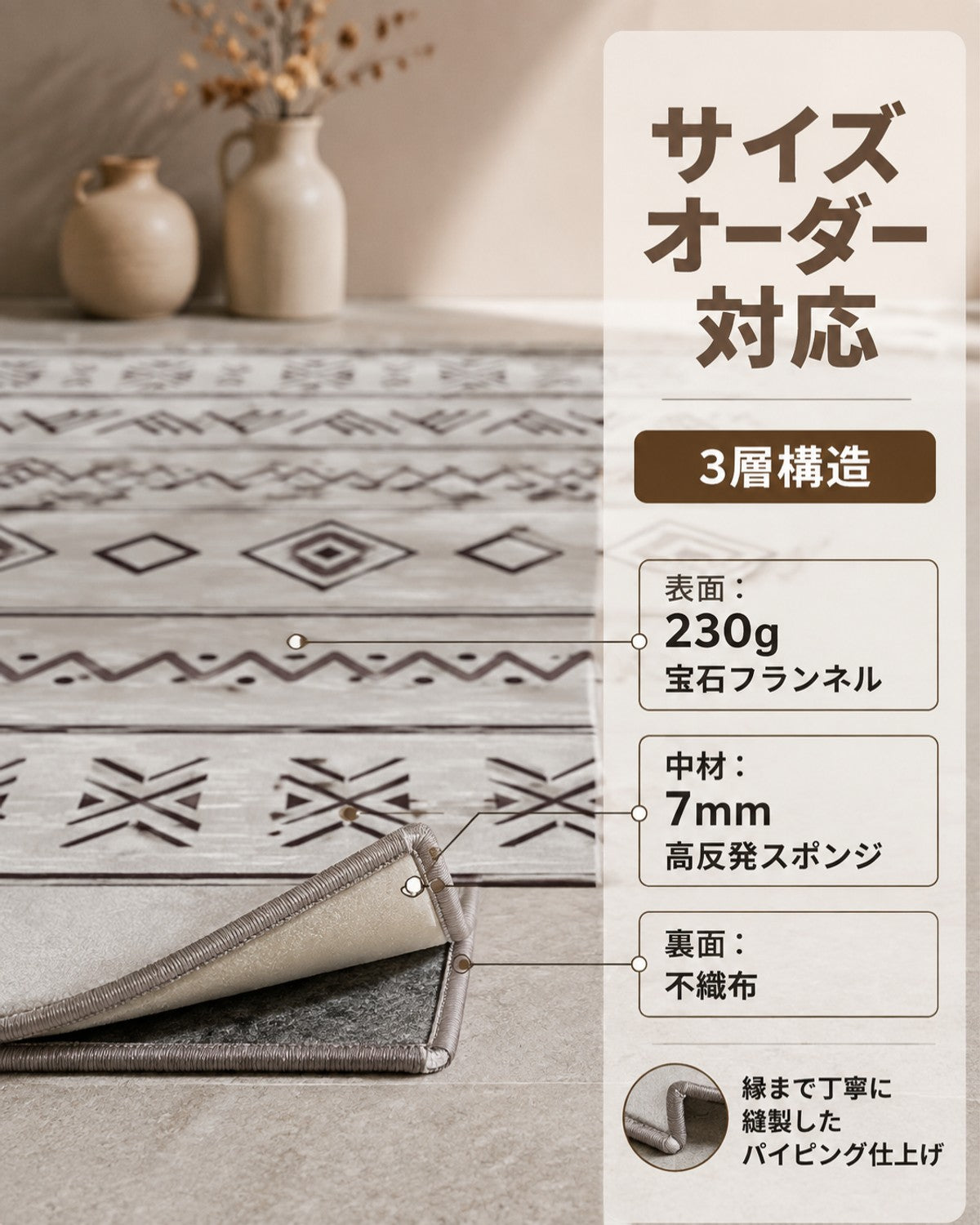 グレー レトロ花柄 フロアマット 7mm 吸水 防滑 - 画像 5