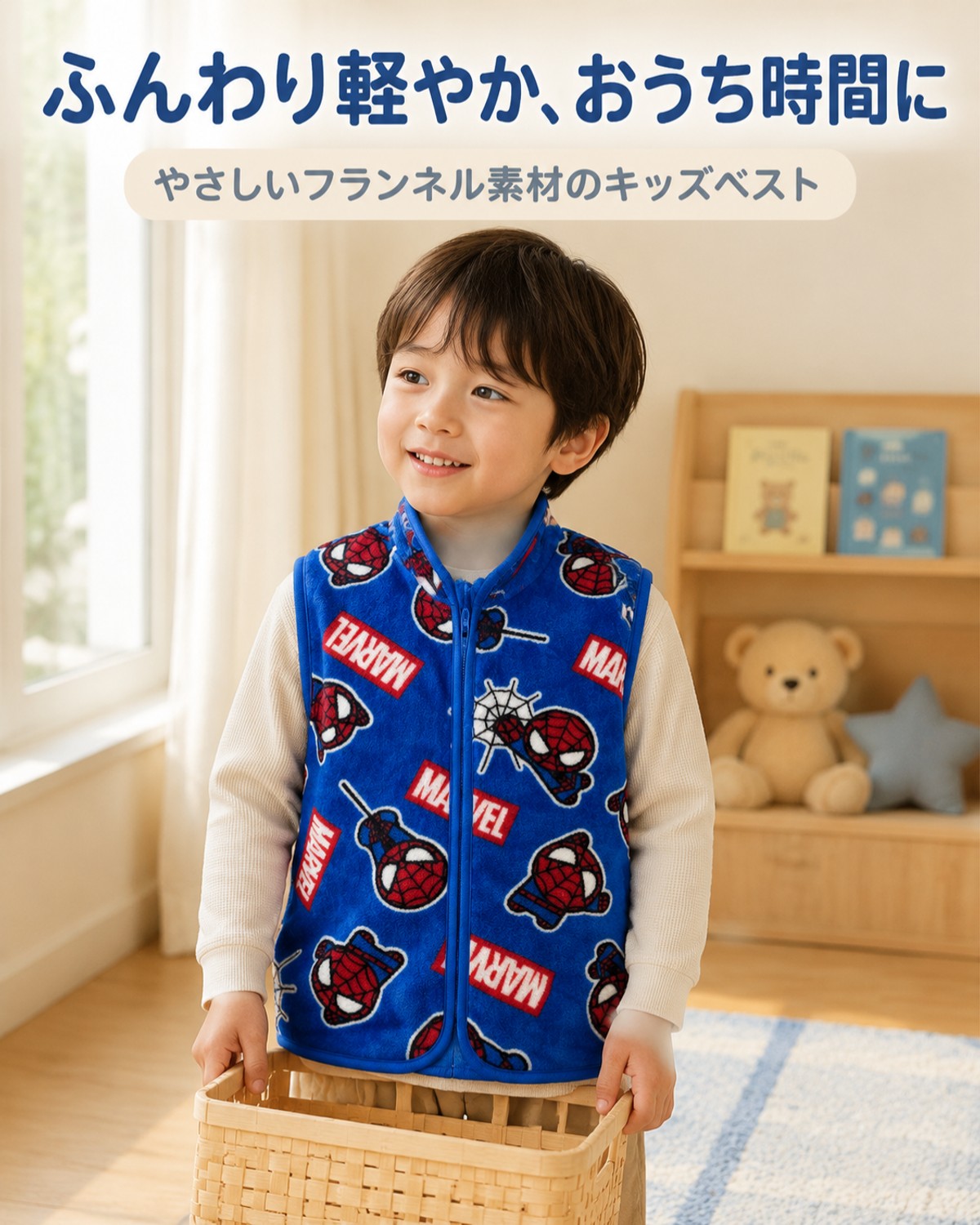 スパイダーマン ロゴ キッズ ジップアップ ベスト - 画像1