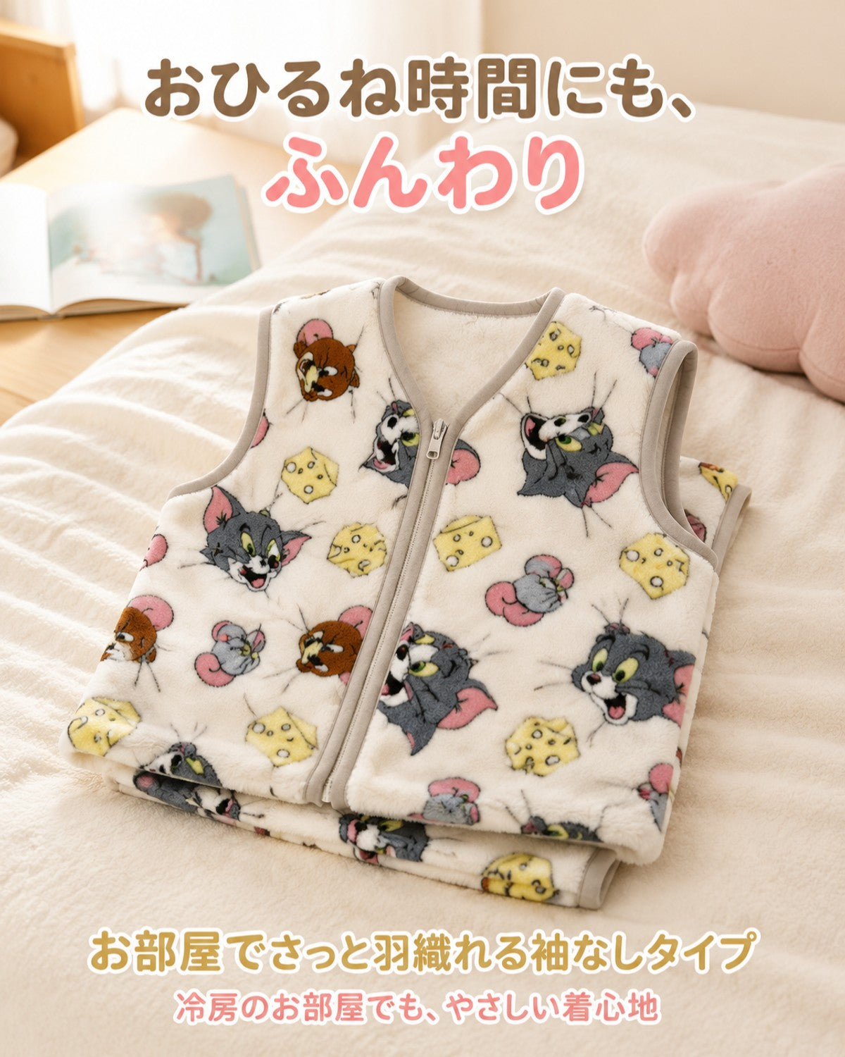 トムとジェリー チーズ柄 キッズジップアップベスト - 画像3