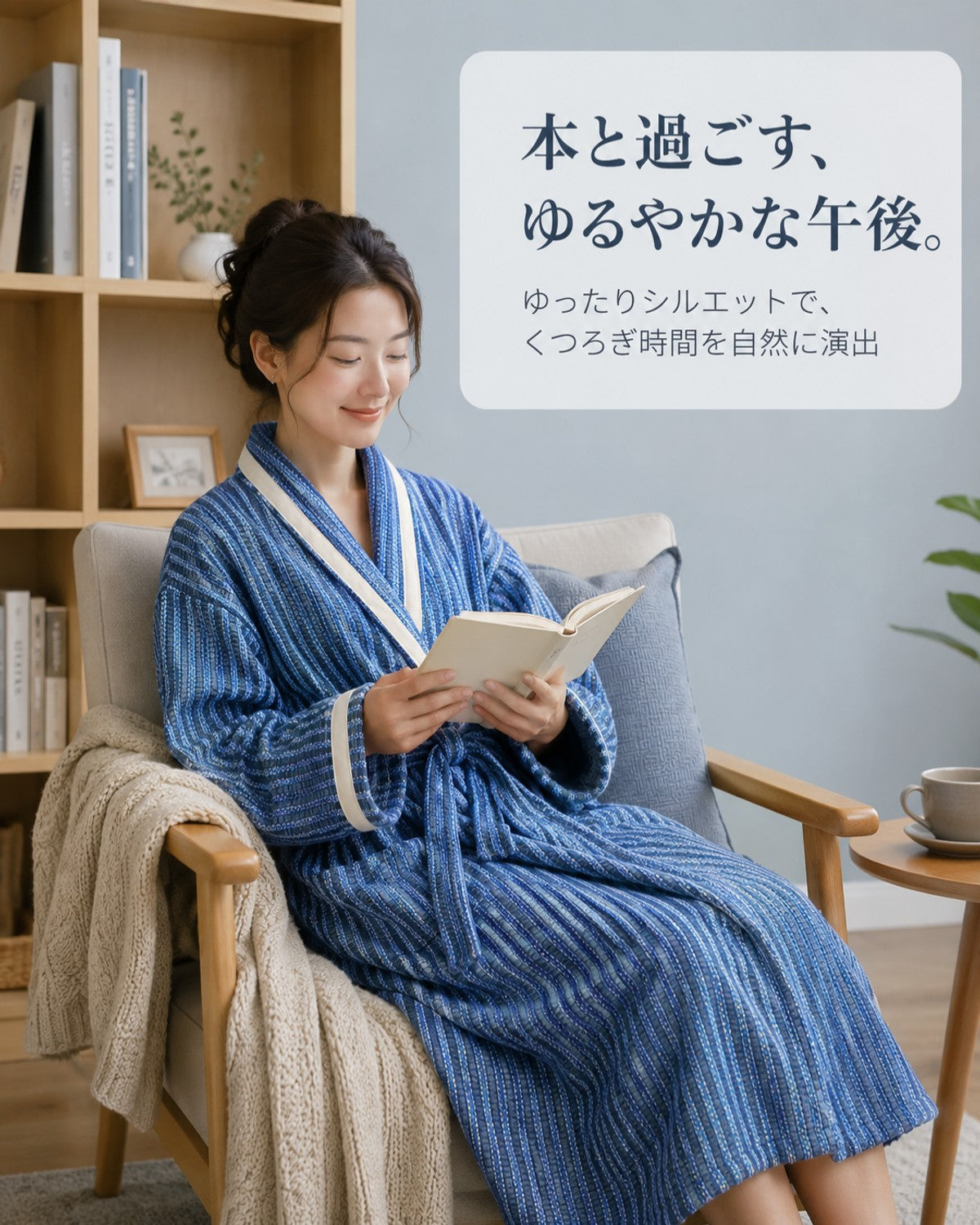 縦ストライプ 甚平 パジャマ メンズ 長袖 フリーサイズ - 画像3