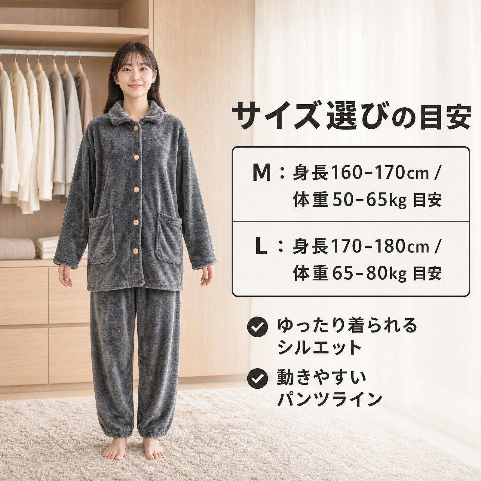 秋冬用フランネル風コーラルフリースパジャマセット 男女兼用・厚手・保温性抜群のカーディガン付きルームウェア ゆったりシルエットで外出着としても使える2点セット