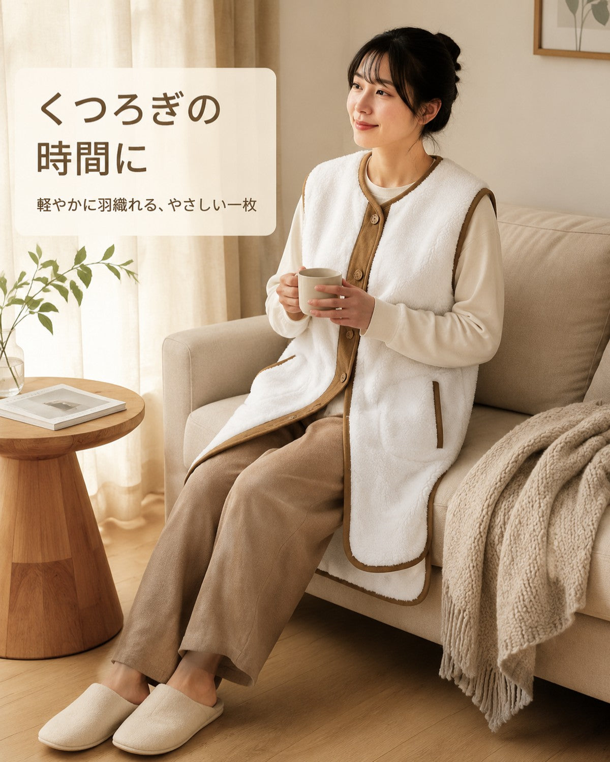 無地ブラウン縁取り 両面仕様 ベスト メンズ レディース - 画像5