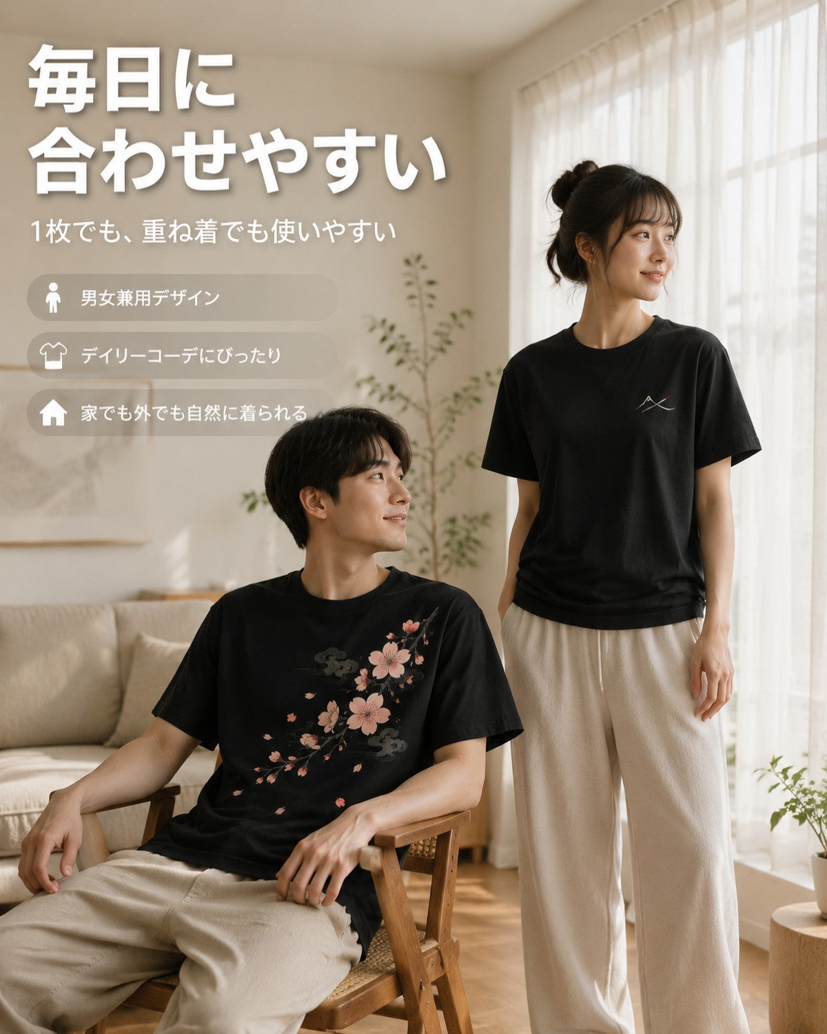 200g 厚手オーダーメイドプリントTシャツ 日本風桜柄 半袖 男女兼用 S-3XL 黒・白の2色 写真・文字・イラストのプリント可能 チームイベントの記念品に最適な万能ベーシックアイテム