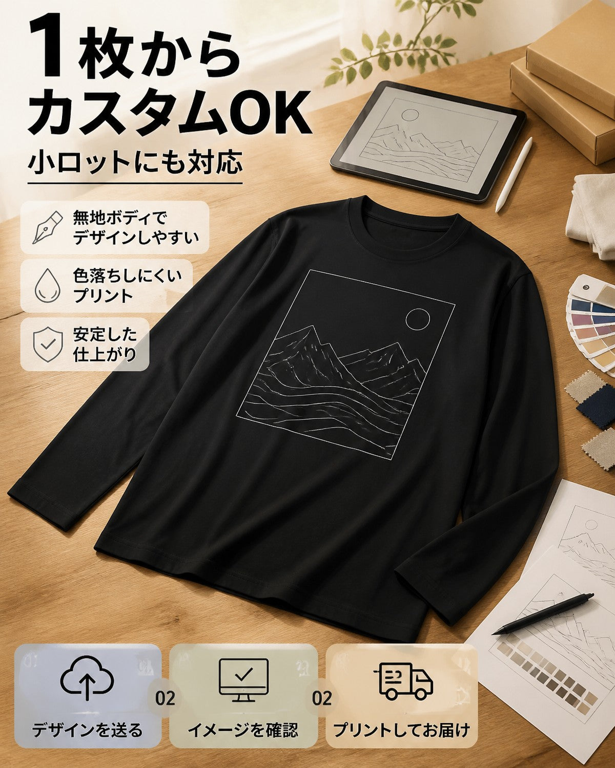 200g 純綿 無地長袖Tシャツ 男女兼用 S-3XL 全身DIYプリントカスタマイズ可能 ベースシャツ 前後・袖に写真やロゴをプリント チームユニフォーム