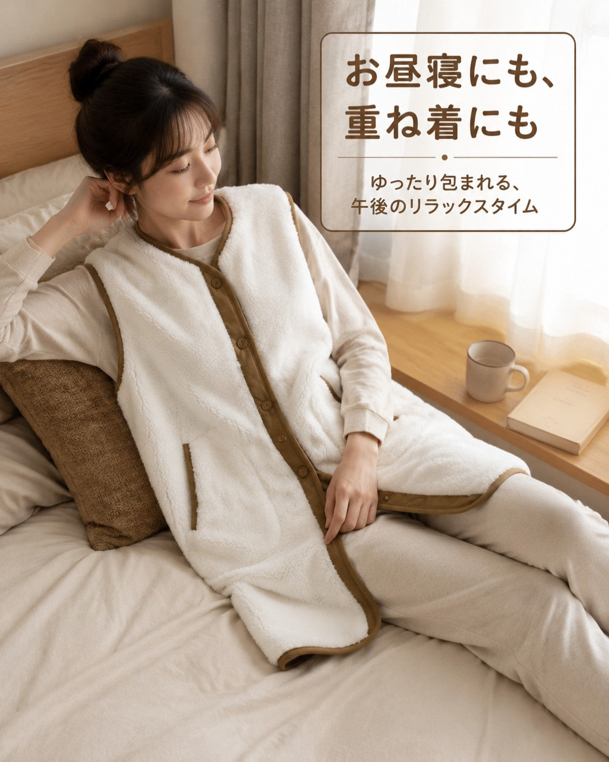 無地ブラウン縁取り 両面仕様 ベスト メンズ レディース - 画像6