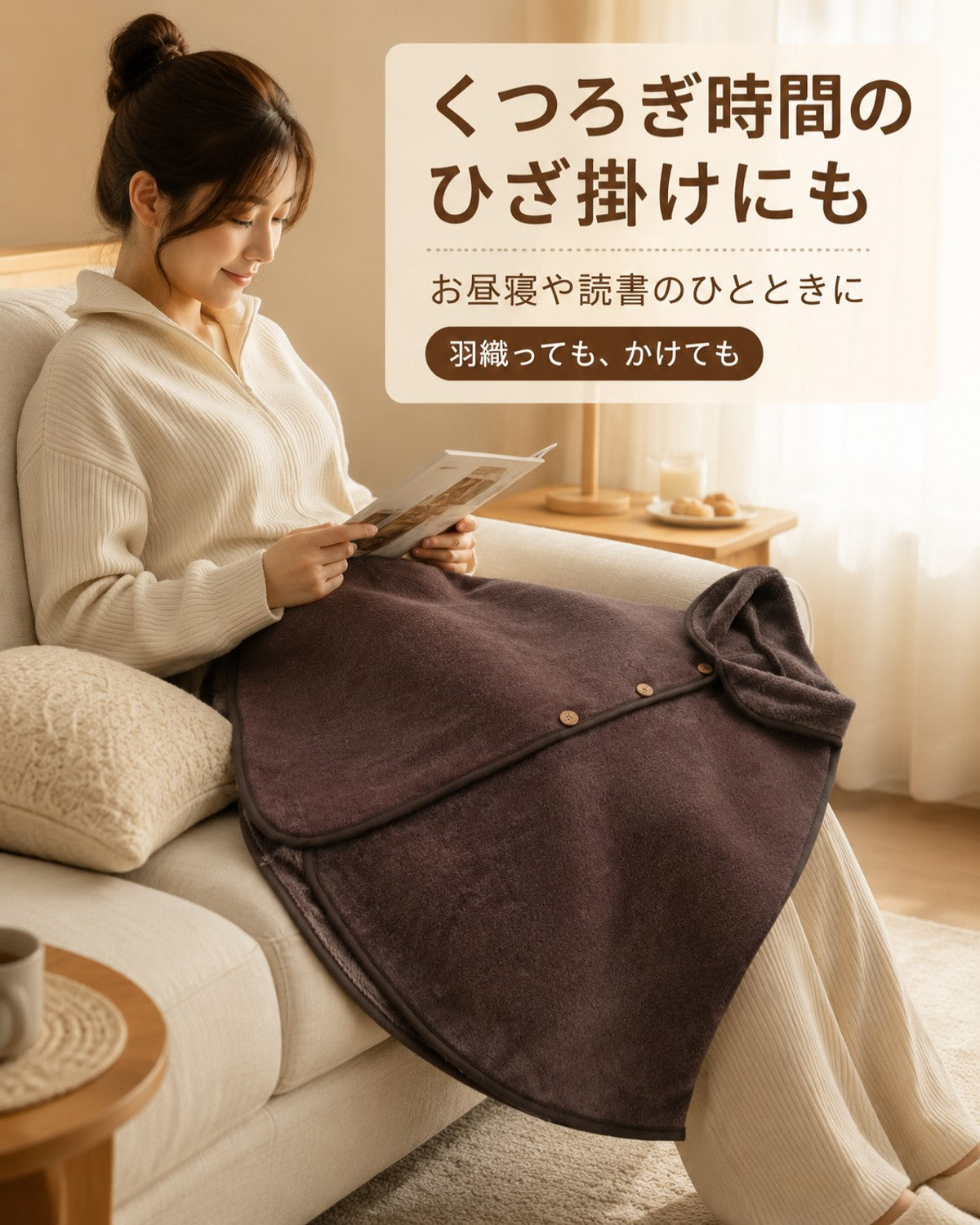 無地ブラウン 子供用ケープ 防寒スタンドカラー - 画像6