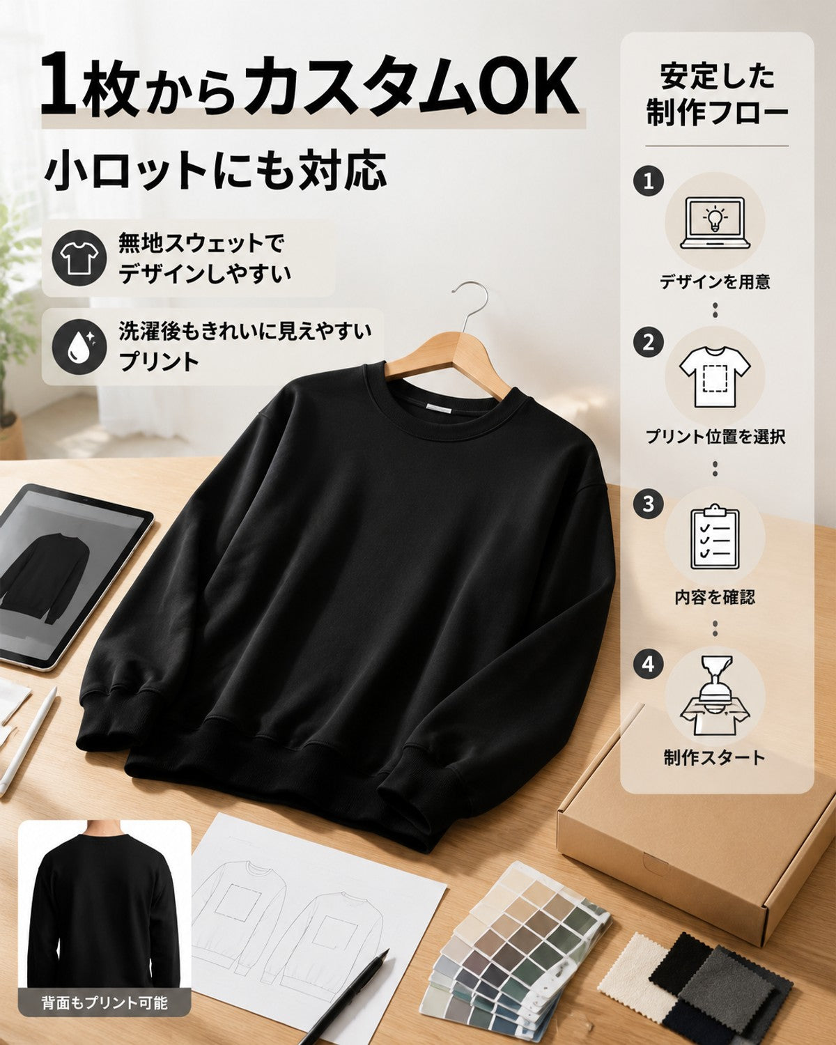300g 厚手無地クルーネックスウェットシャツ（男女兼用）S-3XL 前後DIYプリントカスタマイズ可能 ゆったりとしたドロップショルダーの無地スウェットシャツ 写真・ロゴ・柄の熱転写 作業着・チームウェア