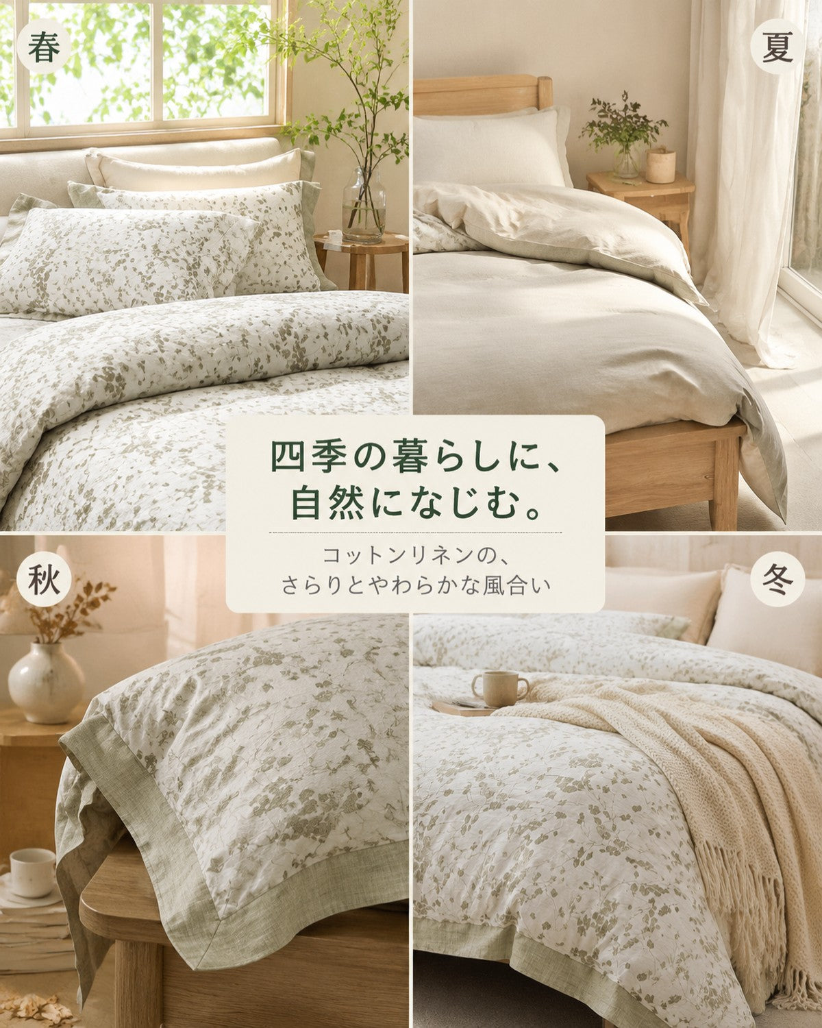 コットンリネン 布団カバー 4点セット キング クイーン ツイン 上質 大人カジュアル ベッドシーツ 枕カバー カラー ブラウン - 画像 7