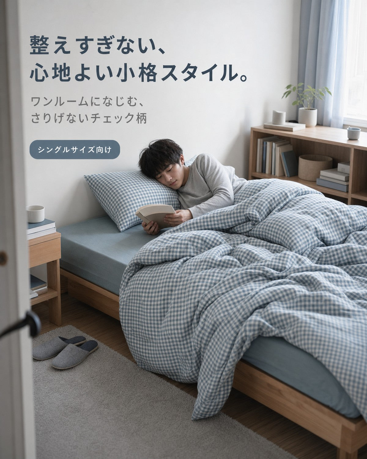 水洗い加工 コットン 3点セット ベッドシーツ 布団カバー 枕カバー シングル ダブル クイーン キング 小格 カラー 4色 - 画像 3